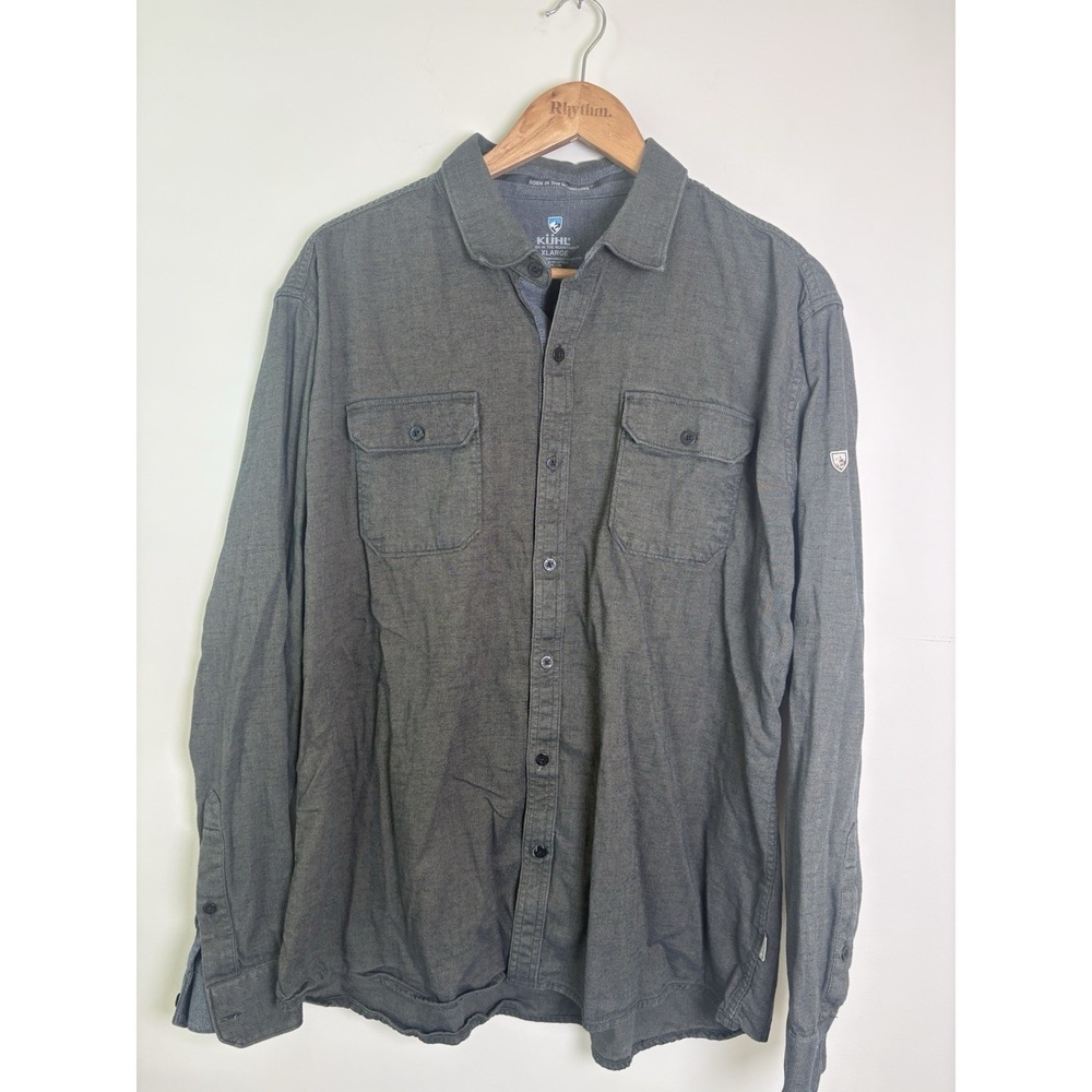 Mens KUHL Long Sleeve Button-Up Shirt Dark Green